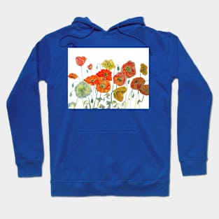 Poppy Watercolor Painting Orange Red Yellow Hoodie